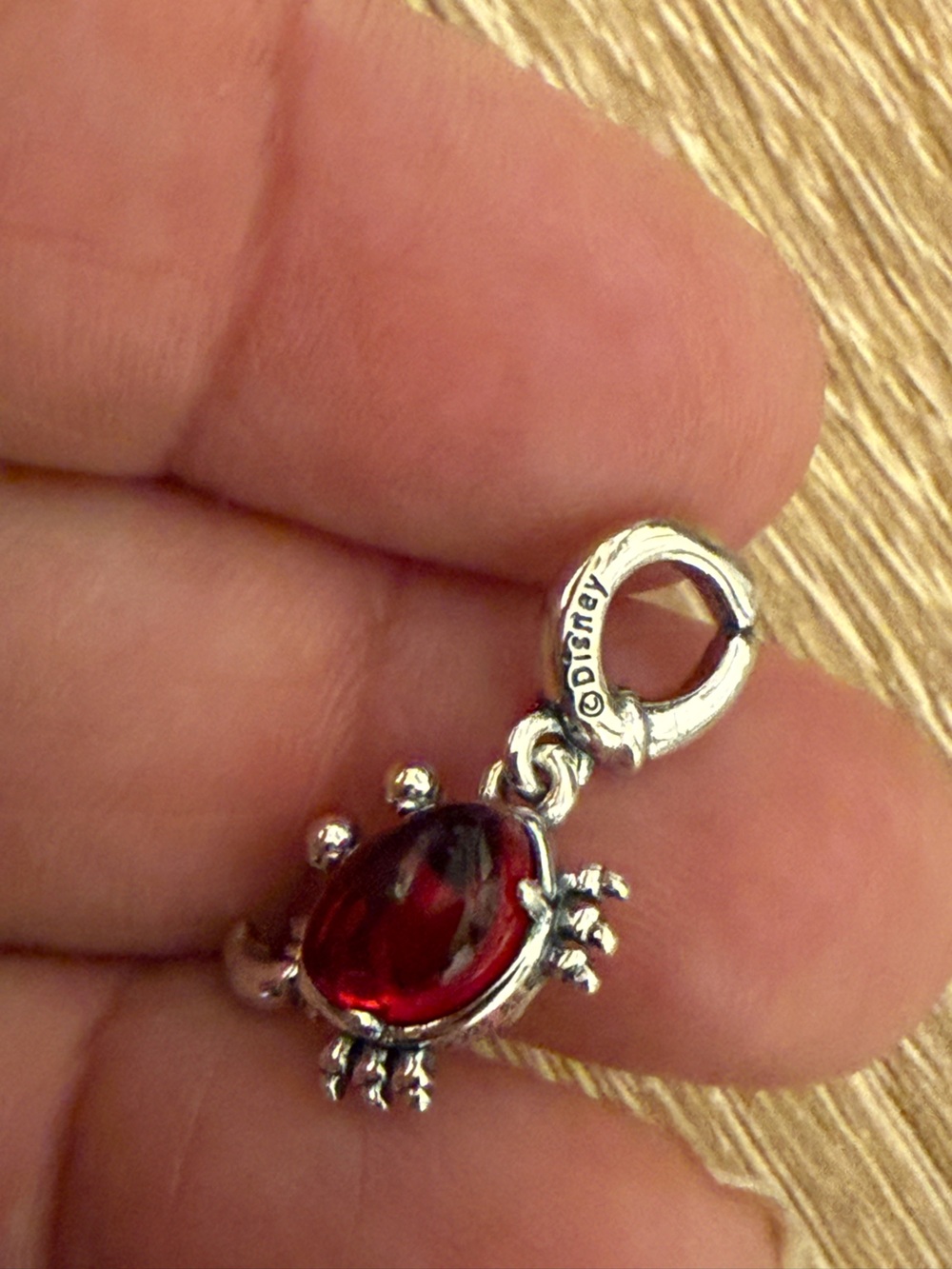 Disney Silver-Tone Bracelet Charm with Red Glass Stone Crab